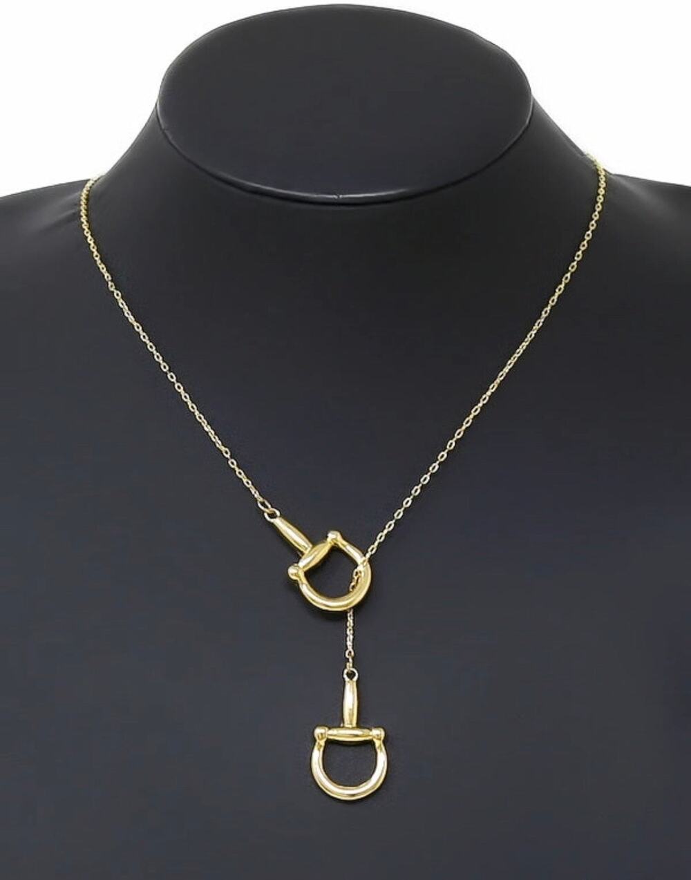 Equestrian Horse Bit Lariat 14K Gold Dipped Necklace